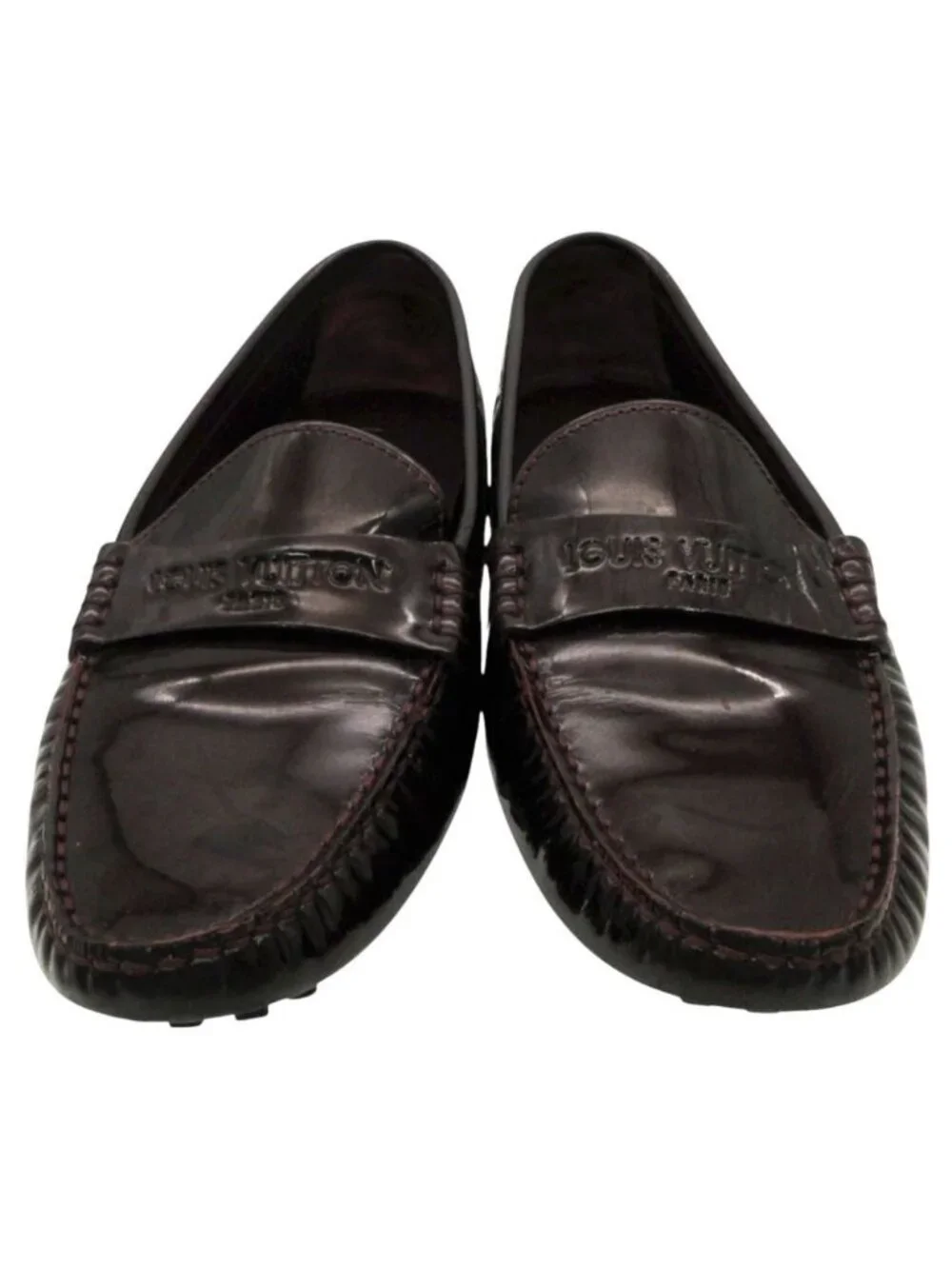 Louis Vuitton Loafers Driving Shoes Slip-on Patent Leather Logo Brown